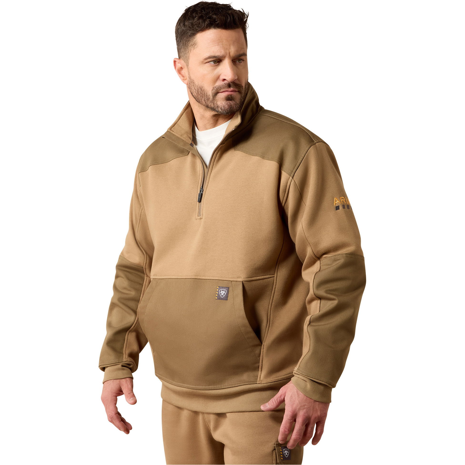2026 Ariat Mens Rebar Workman Duracanvas 1/4 Zip Sweatshirt 10079171 - Field Khaki